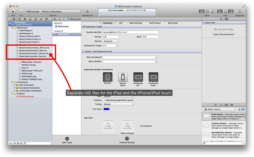 Separate nib files for the iPad and the iPhone/iPod touch