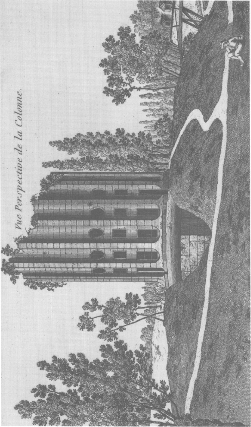 Plate I 'La colonne détruite' in Le Désert de Retz: perspectival view of column. Cliché Bibliothèque Nationale de France, Paris.