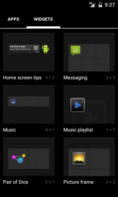 App Widget Gallery, on Android 5.0