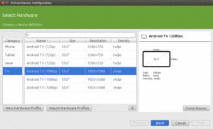 Android TV Hardware Profiles in AVD Manager