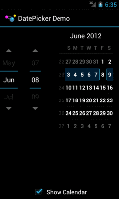 Android 4.0.3, with CalendarView, Portrait