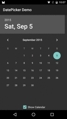 Android 6.0, with CalendarView, Portrait