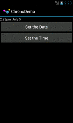 ChronoDemo, As Initially Launched, on Android 4.0.3