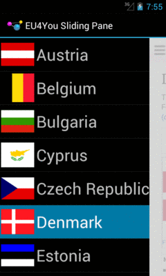 EU4YouSlidingPane, On a Phone Emulator, Showing Master