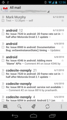Gmail, On a Galaxy Nexus, Showing Conversations