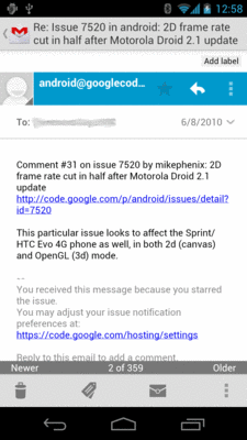 Gmail, On a Galaxy Nexus, Showing Messages