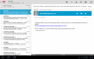 Gmail, On a Motorola XOOM, Showing Conversations and Messages