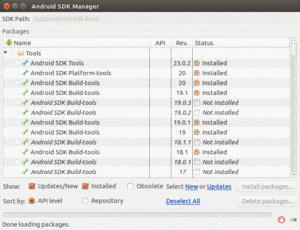 SDK Manager, Showing Android SDK Build-tools