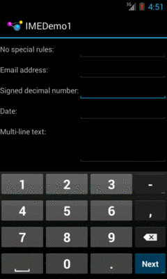 The input method editor for signed decimal numbers