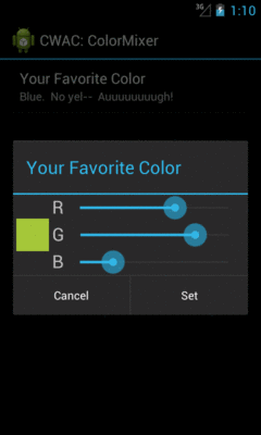 The ColorMixer in a custom DialogPreference