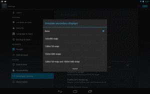 Nexus 10 Simulate secondary displays Options