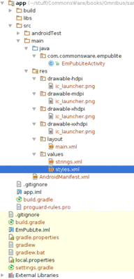 Android Studio Project Explorer, Showing EmPubLite