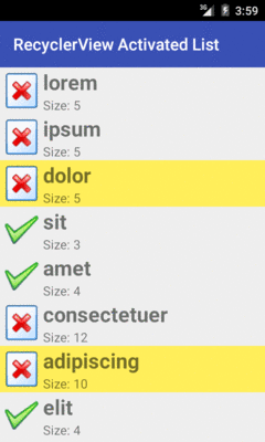 ActivatedList RecyclerView Demo