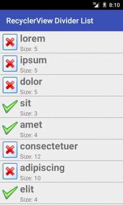 ManualDividerList RecyclerView Demo