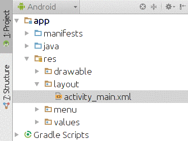 Android Studio Project Explorer, Showing Android Project View