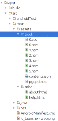 Android Studio Project Explorer, Showing assets/book/