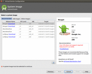 Android Studio Virtual Device Configuration Wizard, Second Page