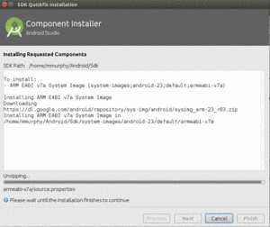 Android Studio Component Installer Dialog, Downloading API 23 ARM Image