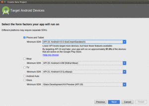 Android Studio New Project Wizard, Second Page