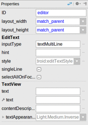 Graphical Layout Editor Properties Pane