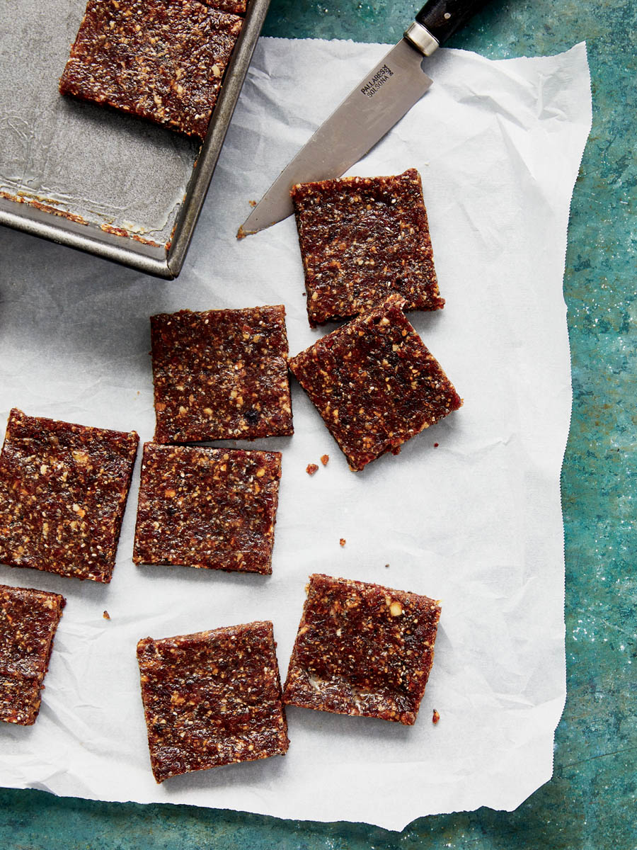 Cut squares of meat energy bars.