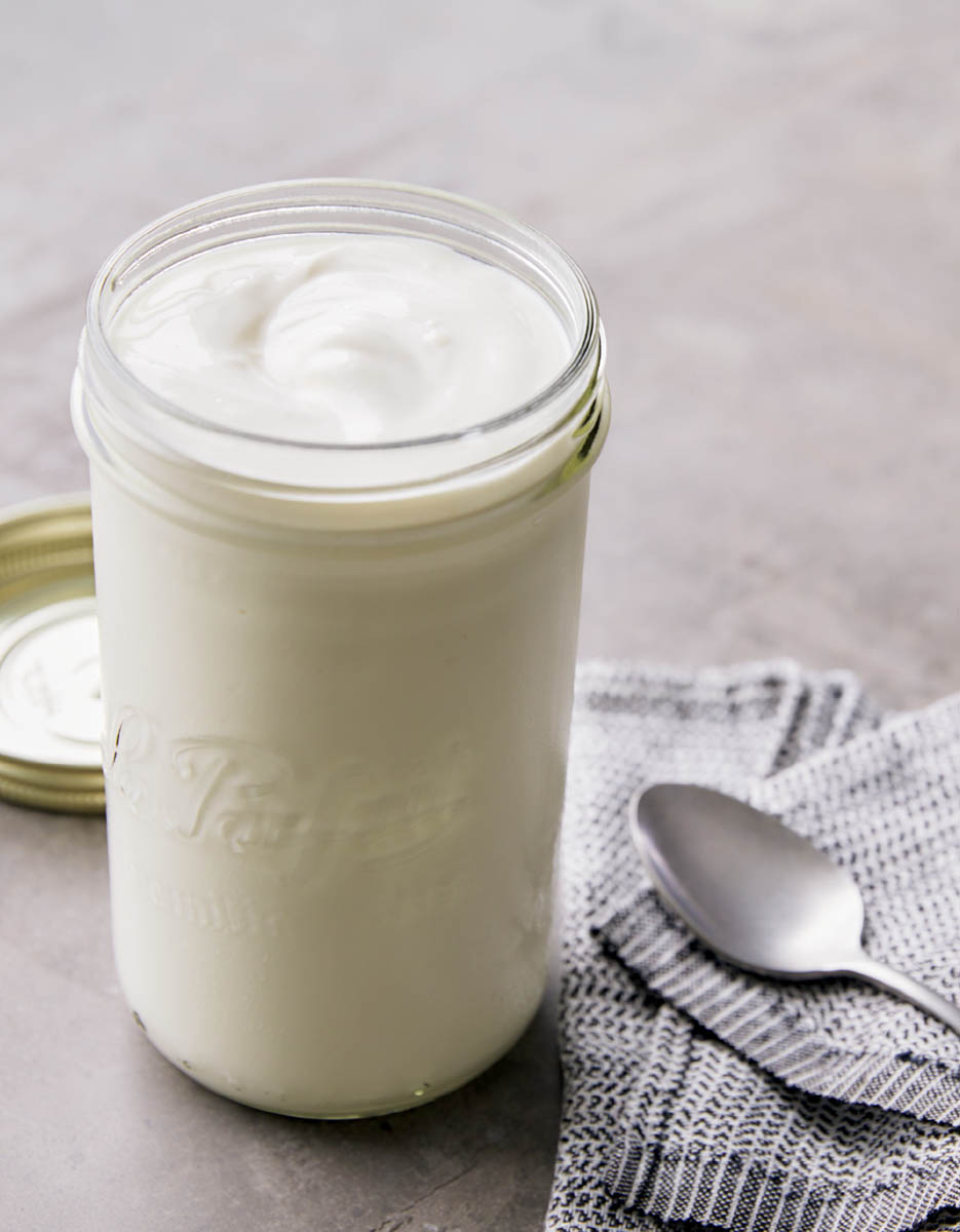 A jar of homemade yogurt.