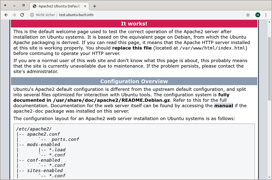 Apache-Testseite eines   Ubuntu-Servers