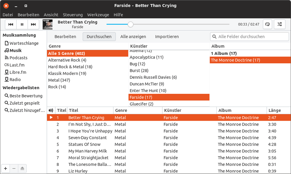 Audio-Dateien mit dem   Gnome-Programm Rhythmbox anhören