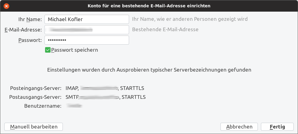 Account-Konfiguration   in Thunderbird