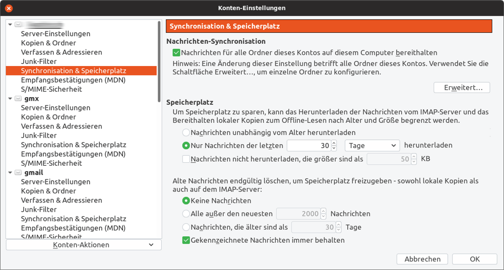 IMAP-Synchronisationseinstellungen