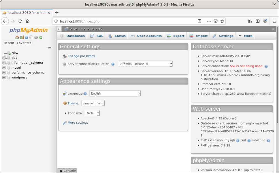 phpMyAdmin und der   MariaDB-Server laufen in zwei getrennten  Containern.