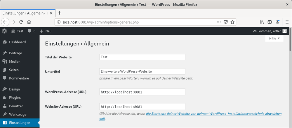 WordPress und der MariaDB-Server laufen in   zwei getrennten Containern.