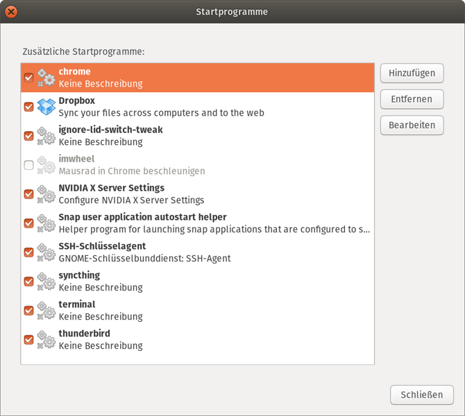 Konfiguration der Programme, die   nach dem Login automatisch ausgeführt werden sollen