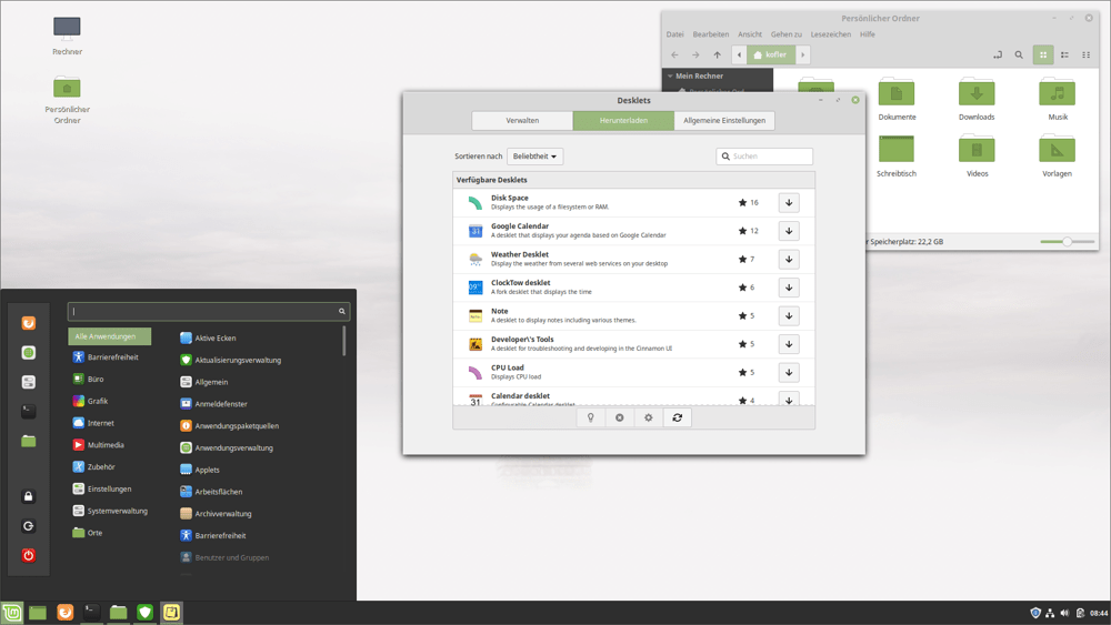 Der Cinnamon-Desktop von Linux Mint