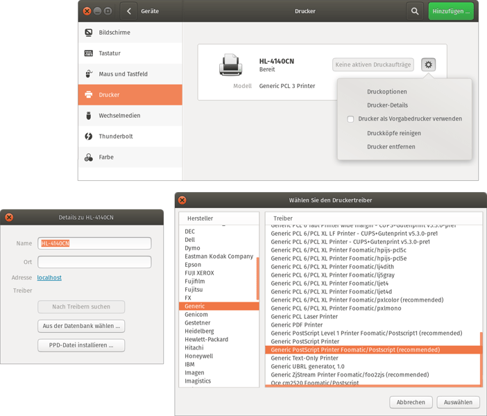 Druckerkonfiguration unter Gnome