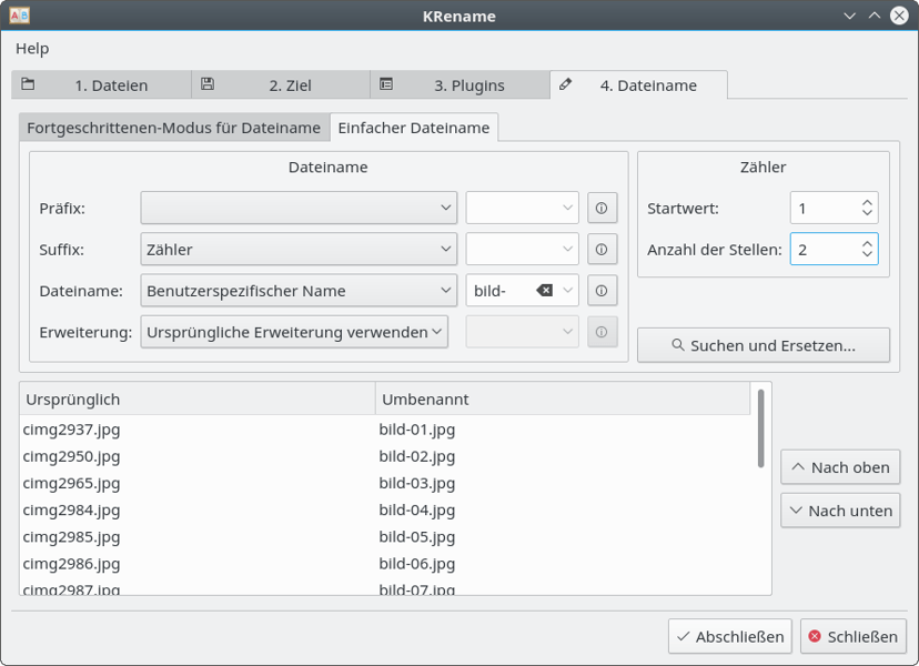 Dateien umbenennen mit KRename