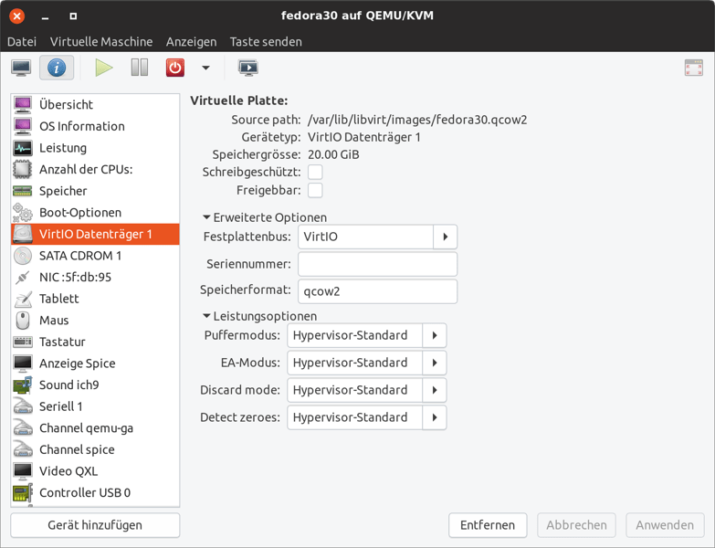 Hardware-Verwaltung im   Virtual Machine Manager