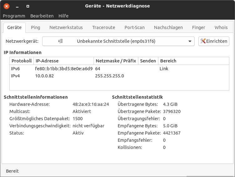 Netzwerkdiagnose unter Gnome