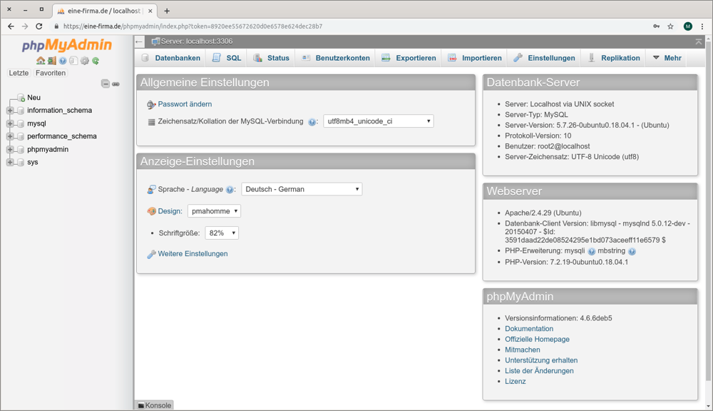 MySQL mit phpMyAdmin im   Webbrowser administrieren