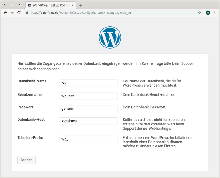 WordPress-Datenbankkonfiguration