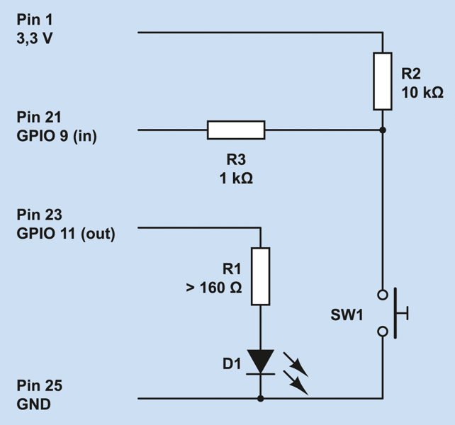 LED-Steuerung per Taster mit   Pull-up-Widerstand