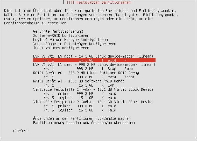 Setup mit RAID und LVM (Server mit BIOS)