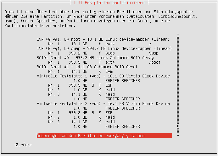 Setup mit RAID und LVM (Server mit EFI)