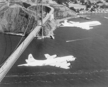 PD-2 in flight over the Golden Gate Bridge, June 1978. The aircraft off the left wing is a Royal Air Force Nimrod. RICK BURGESS