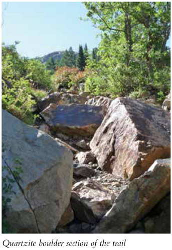 Quartzite boulder section of the trail