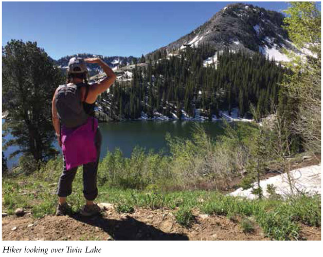 Hiker looking over Twin Lake