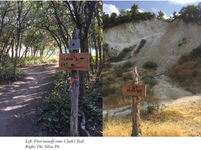 Left: First turnoff onto Clark’s Trail Right: The Silica Pit