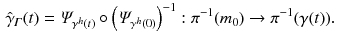 $$\begin{aligned} \hat{\gamma }_\varGamma (t) = \varPsi _{\gamma ^h(t)} \circ \left( \varPsi _{\gamma ^h(0)} \right) ^{-1} : \pi ^{-1}(m_0) \rightarrow \pi ^{-1}(\gamma (t)) . \end{aligned}$$