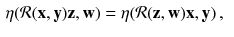 $$\begin{aligned} \eta (\mathcal{R}(\mathbf {x},\mathbf {y}) \mathbf {z}, \mathbf {w})&= \eta (\mathcal{R}(\mathbf {z},\mathbf {w}) \mathbf {x}, \mathbf {y}) \, ,\end{aligned}$$