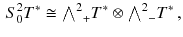 $$\begin{aligned} S^2_0 T^*\cong {{\textstyle {\bigwedge }}^2}_{{} +} T^*\otimes {{\textstyle {\bigwedge }}^2}_{{}-} T^*\, , \end{aligned}$$